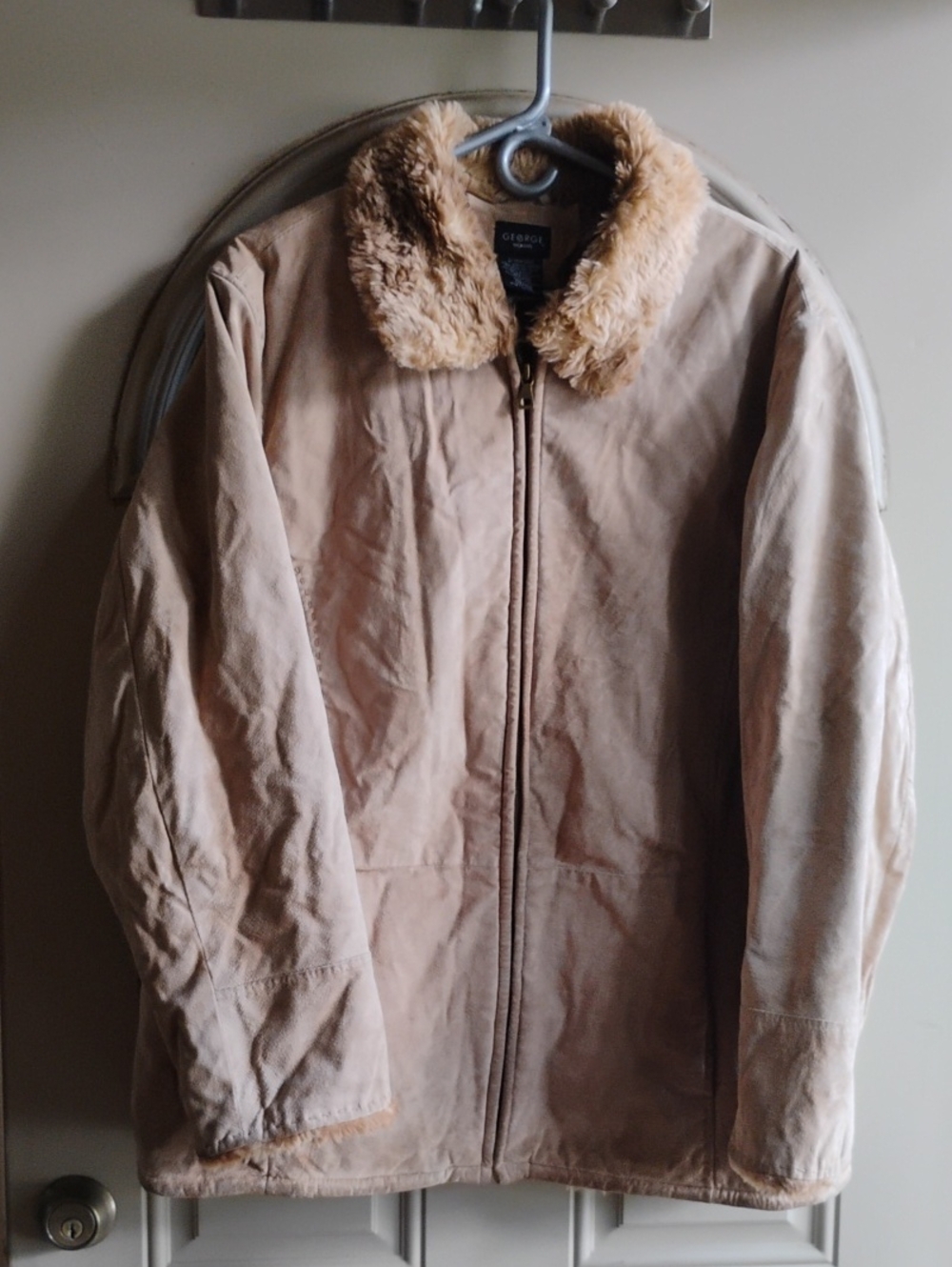 George Beige Suede Bomber Jacket with Shearling Trim